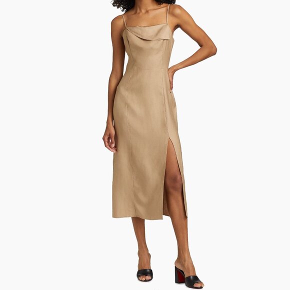 NWT Rails | Ellasandra Linen-Blend Tan Cocktail Dress Midi Length | Size Small - Picture 1 of 16